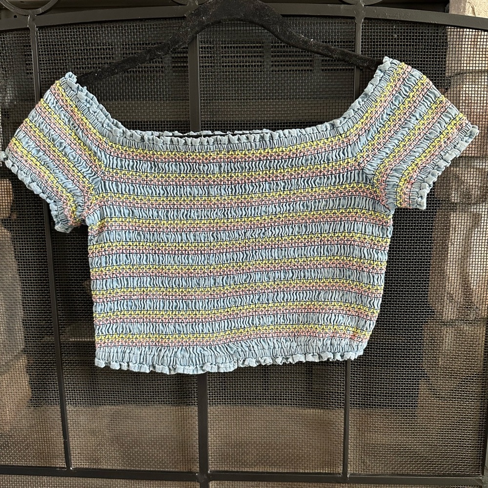 Forever 21 Striped Smocked Off-Shoulder Top